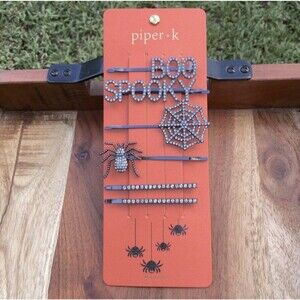 Piper K Halloween Hair Clips Bobby Pins Set 6 Spider Web Boo Spooky Spider Bling